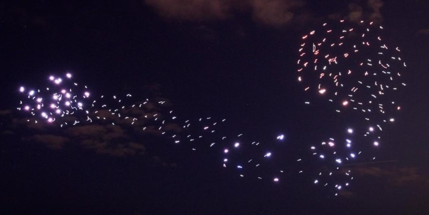 Swarm of drones illuminates the night sky