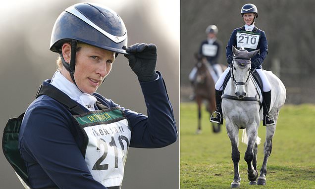 Ready to ride! Zara Tindall cuts an impressive figure as she takes to the saddle at the Tweseldown Horse Trials in Hampshire